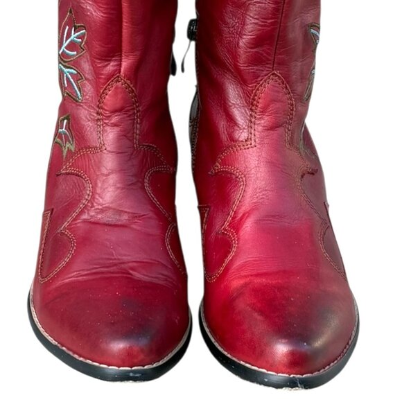 L'Artiste Women's Red Rose Embroidered Leather Boots Size 7.5 / 8 - Picture 6 of 15